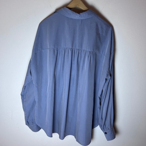 Free People Love Until Tomorrow Hi-Lo Collared Blouse Plunge Neck Line Size L - Picture 5 of 8